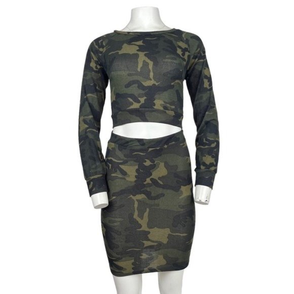 Dresses & Skirts - Camo Crop Top and Mini Skirt Set Olive Green